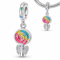 Charm bijou pour bracelet sucette fraise noeud