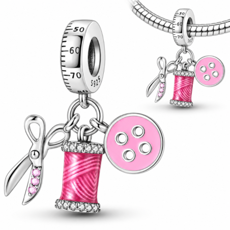 Charm pour bracelet cadeau couturière ciseaux fil bouton
