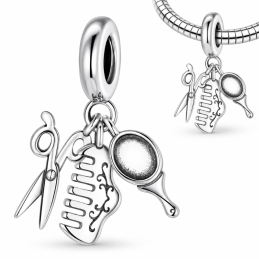Charm pour bracelet miroir ciseaux peigne brosse