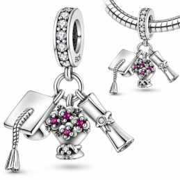 Charm pour bracelet cadeau diplome chapeau fleurs