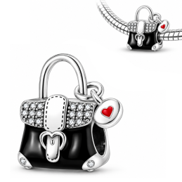 Charm pour bracelet sac a main noir strass argent