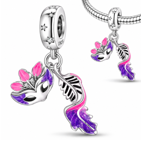 Charm pour bracelet masque carnaval fête plume
