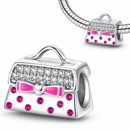 Charm bijou sac a main strass noeud rose