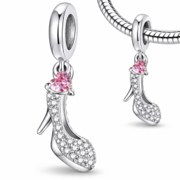 Charm bijou bracelet chaussure talon pierre coeur rose cendrillon