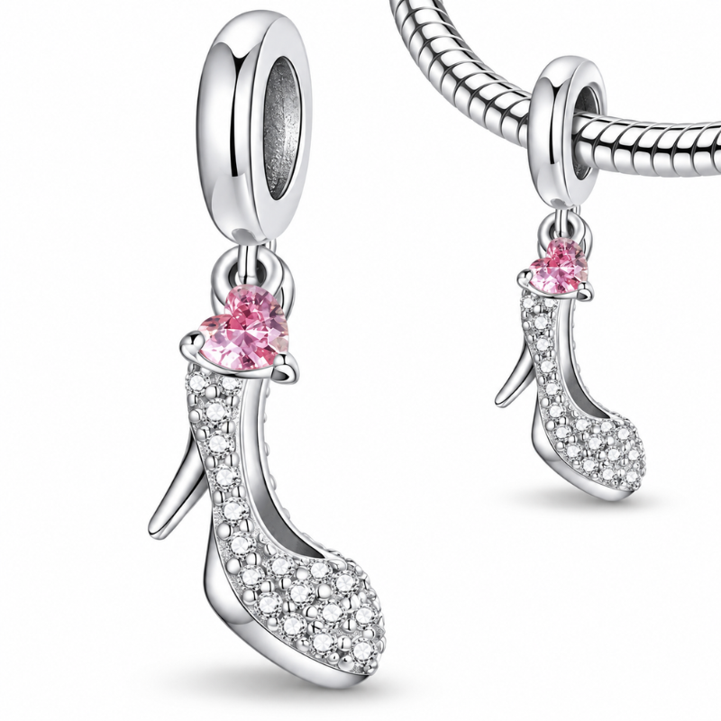 Charm bijou bracelet chaussure talon pierre coeur rose cendrillon