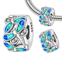 Charm pour bracelet clip séparateur libellule bleu