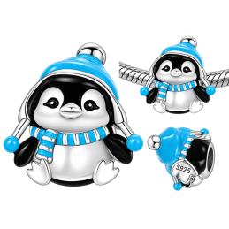 Charm pour bracelet pingouin écharpe bonnet bleu