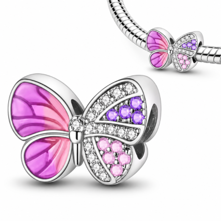 Charm pour bracelet papillon rose strass violet