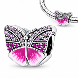 Charm pour bracelet papillon strass rose