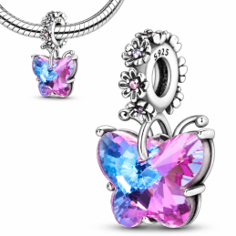 Charm pour bracelet papillon en pierre violette