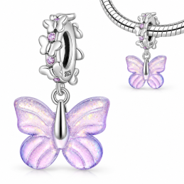 Charm pour bracelet papillon violet transparent