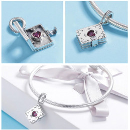 Charm bijoux bracelet argent journal intime carnet coeur violet WS