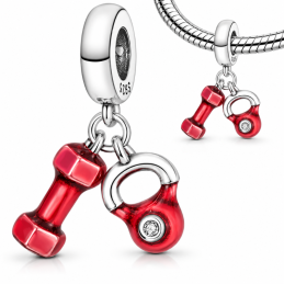 Charm pour bracelet haltère poids fitness sport rose
