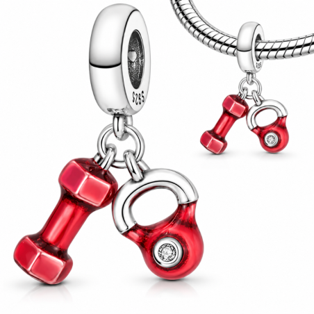 Charm pour bracelet haltère poids fitness sport rose