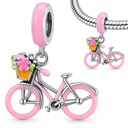 Charm pour bracelet vélo rose panier de fleurs