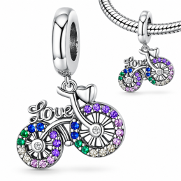 Charm pour bracelet argent vélo coeur love strass