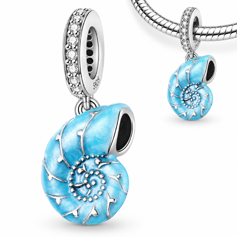 Charm pour bracelet grand coquillage bleu turquoise