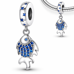 Charm pour bracelet poisson pierre bleu