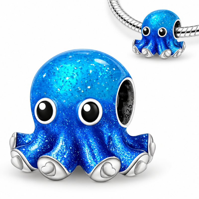 Charm pour bracelet petite pieuvre mignone bleue