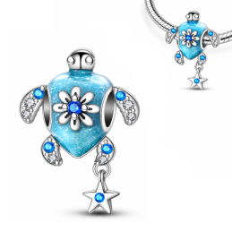 Charm pour bracelet tortue turquoise fleur