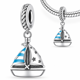 Charm pour bracelet voilier bleu turquoise bateau