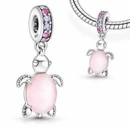 Charm pour bracelet tortue rose strass