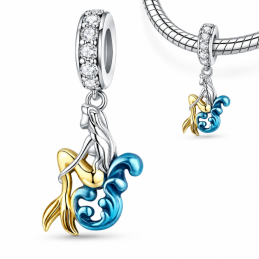 Charm pour bracelet argent sirène sur vague