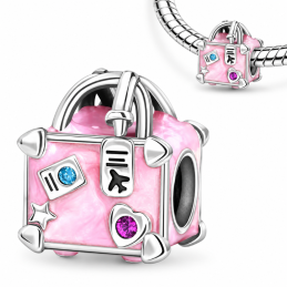Charm pour bracelet voyage valise rose avion