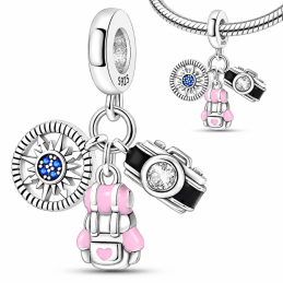 Charm pour bracelet voyageur sac photo boussole