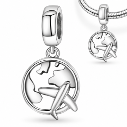 Charm pour bracelet avion carte monde