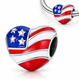 Charm pour bracelet coeur Etat Unis drapeau Amérique