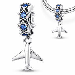 Charm pour bracelet avion étoiles bleu