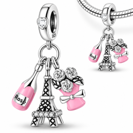 Charm pour bracelet Paris fleurs champagne