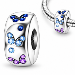 Charm pour bracelet clip papillons bleu rose