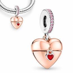 Charm pour bracelet argent doré rose coeur rouge