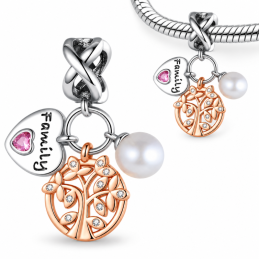 Charm pour bracelet famille arbre de vie doré rose perle