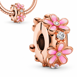 Charm pour bracelet séparateur clip doré rose petite fleur rose