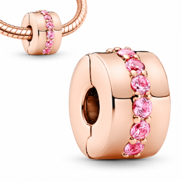Charm pour bracelet séparateur clip doré rose strass ligne rose