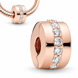 Charm pour bracelet séparateur clip doré rose strass ligne blanche