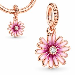 Charm pour bracelet fleur suspendue doré rose
