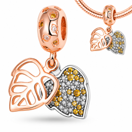 Charm pour bracelet feuille doré rose pierre jaune