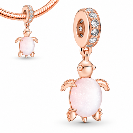 Charm pour bracelet tortue doré rose pierre rose