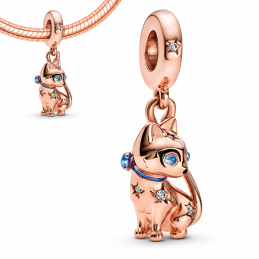 Charm pour bracelet chat doré rose yeux bleu