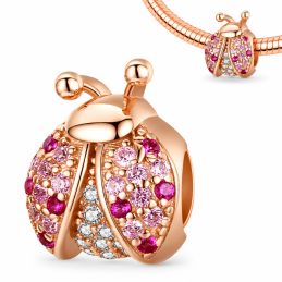 Charm pour bracelet doré coccinelle pierre rose blanche