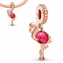 Charm pour bracelet doré rose flamant rose pierre rose
