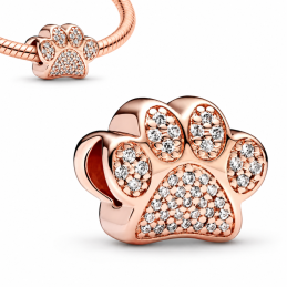 Charm pour bracelet patte de chien doré rose strass