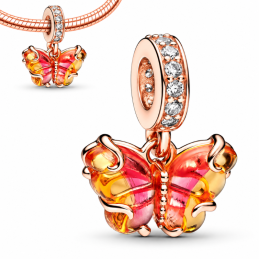 Charm pour bracelet papillon doré rose pierre ambre