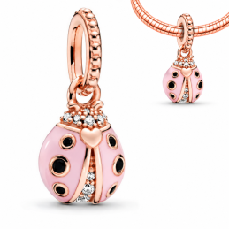 Charm pour bracelet coccinelle suspendue doré rose