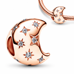 Charm pour bracelet lune strass étoile doré rose
