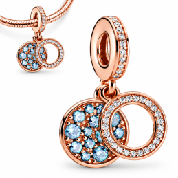 Charm pour bracelet doré rose anneau pierre blanche et bleu clair